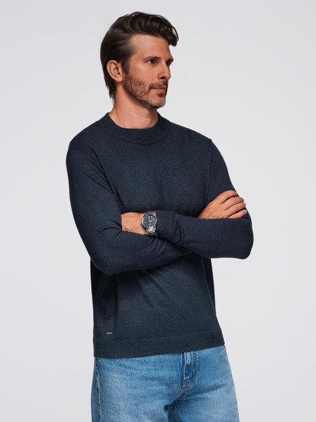 Ombre Clothing Férfi kötött fél garbó viszkózzal - sötétkék V4 OM-SWTN-0125 Ombre ruházat