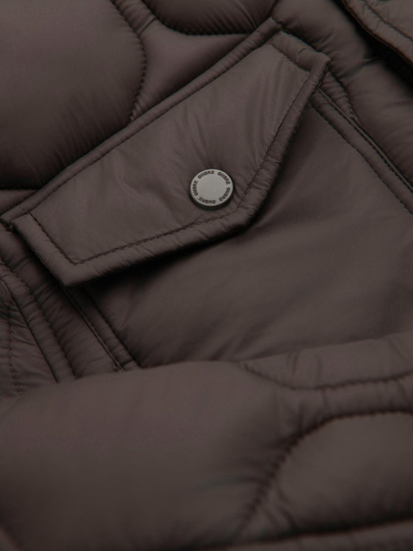 Ombre Clothing Férfi steppelt ingfazonú dzseki - khaki V3 OM-JALP-0215 Ombre Clothing