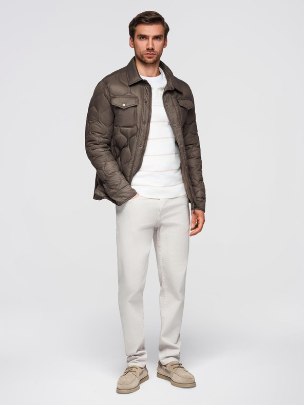 Ombre Clothing Férfi steppelt ingfazonú dzseki - khaki V3 OM-JALP-0215 Ombre Clothing