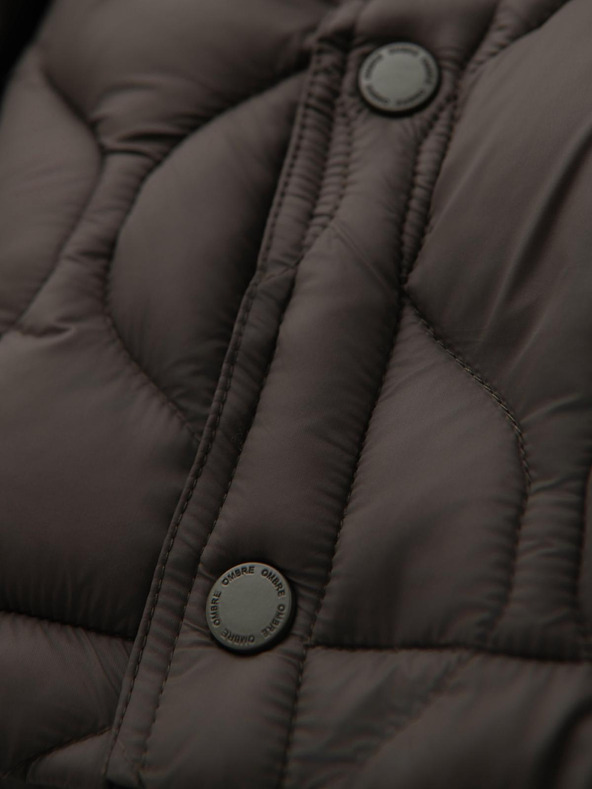 Ombre Clothing Férfi steppelt ingfazonú dzseki - khaki V3 OM-JALP-0215 Ombre Clothing