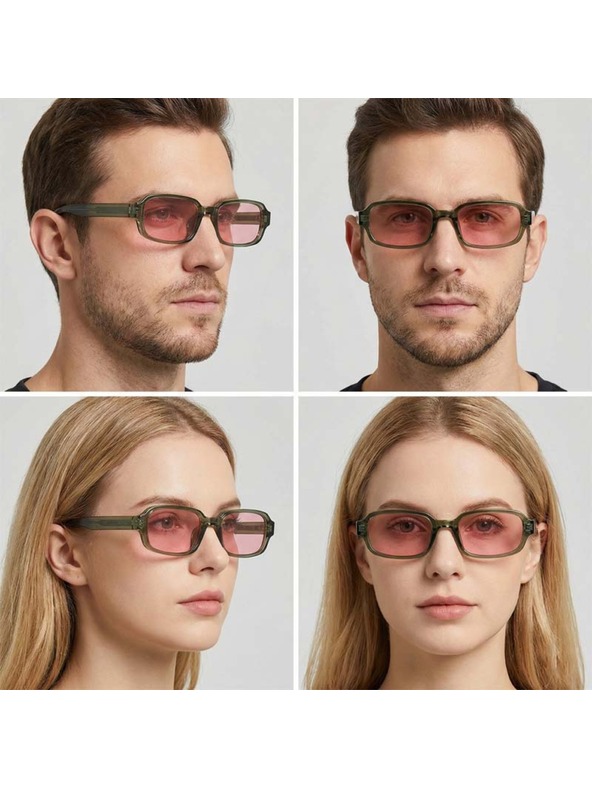 VEYREY VeyRey szögletes napszemüveg Nonmock zöld keret rózsaszín lencsék