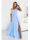 numoco Elegáns esti maxi ruha hasítékkal és rózsákkal - világoskék