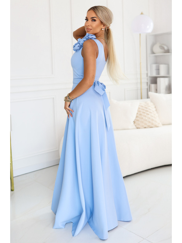 numoco Elegáns esti maxi ruha hasítékkal és rózsákkal - világoskék