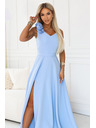 numoco Elegáns esti maxi ruha hasítékkal és rózsákkal - világoskék