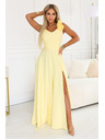 numoco Elegáns esti maxi ruha hasítékkal és rózsákkal - vajsárga
