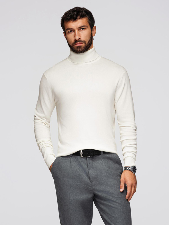 Ombre Clothing Krémszínű férfi alap garbó pulóver Ombre ruházat