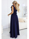 numoco Elegáns esti maxi ruha hasítékkal és rózsákkal - tengerészkék