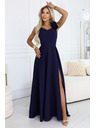 numoco Elegáns esti maxi ruha hasítékkal és rózsákkal - tengerészkék