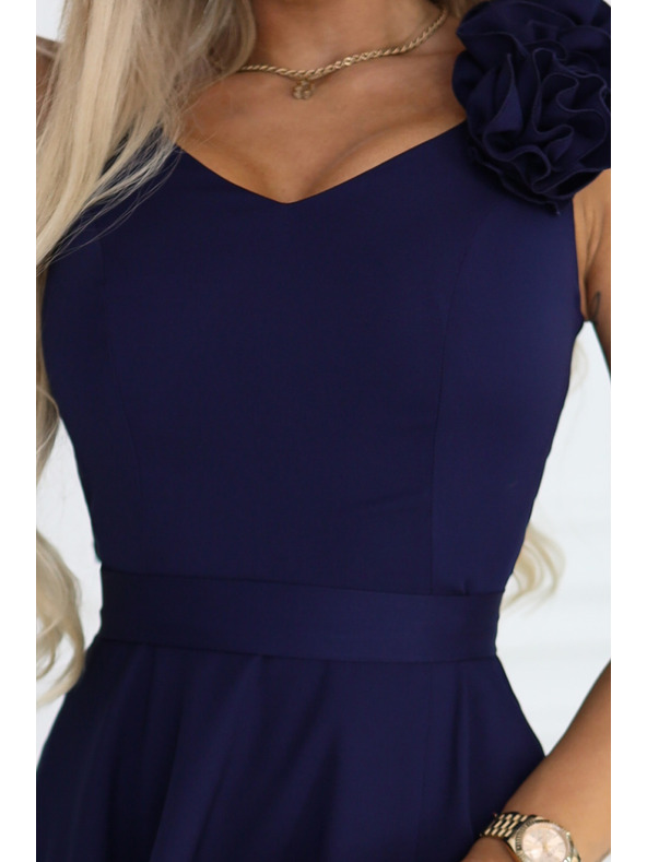 numoco Elegáns esti maxi ruha hasítékkal és rózsákkal - tengerészkék