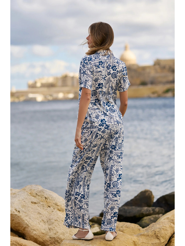 Moodo Viszkóz nadrág nyomott mintával sötétkék Moodo