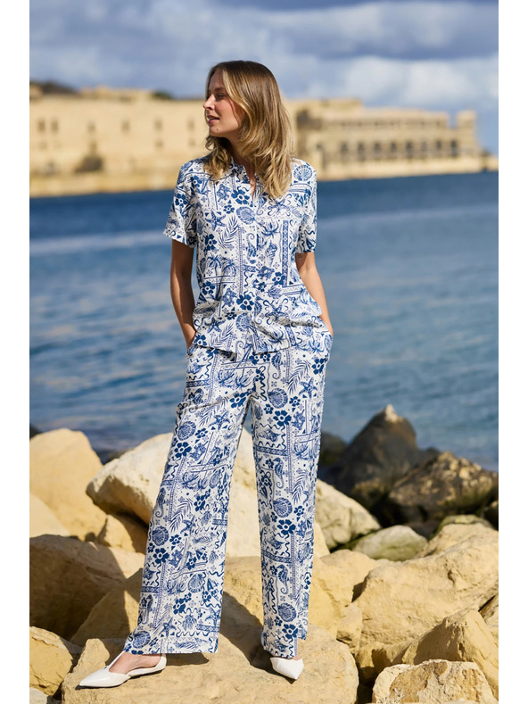 Moodo Viszkóz nadrág nyomott mintával sötétkék Moodo