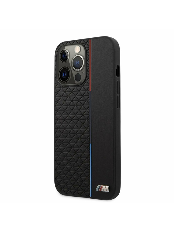 BMW BMW PU Triangles Tricolor Line Hátlap iPhone 13 Pro Max-hoz Black