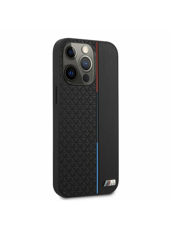 BMW BMW PU Triangles Tricolor Line Hátlap iPhone 13 Pro Max-hoz Black