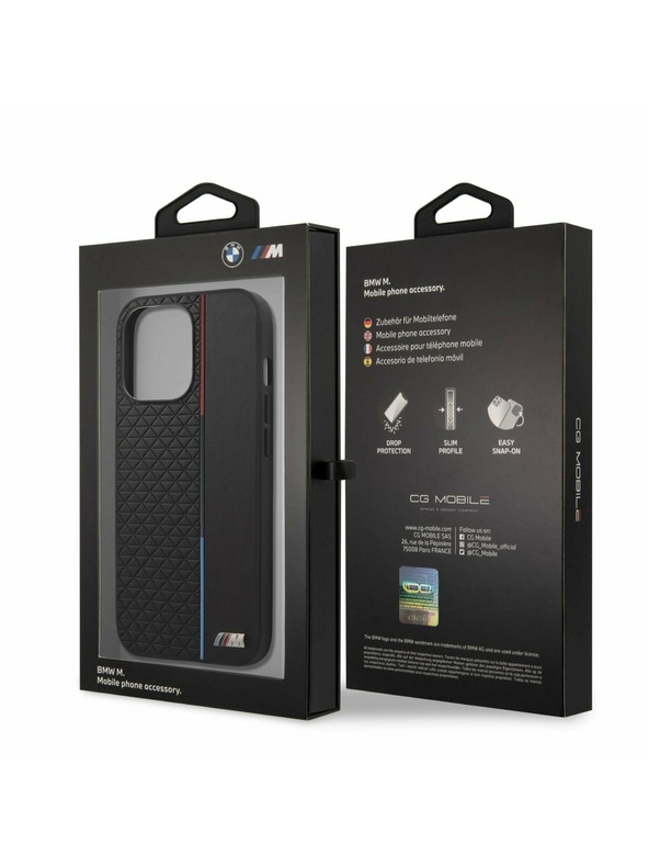 BMW BMW PU Triangles Tricolor Line Hátlap iPhone 13 Pro Max-hoz Black