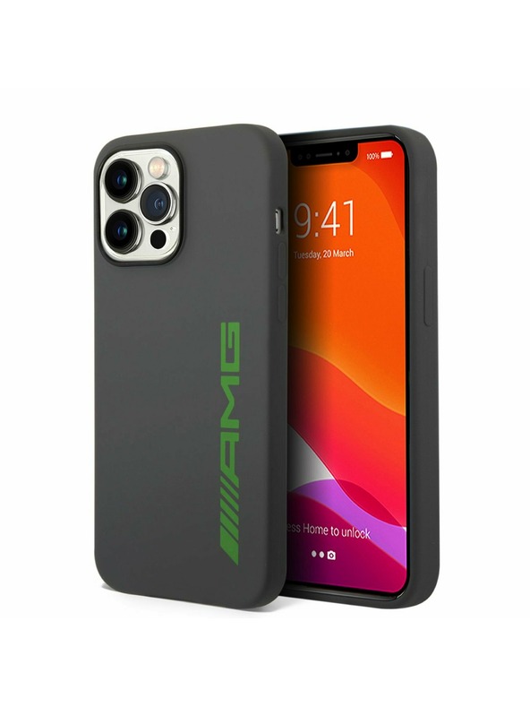 AMG AMG Liquid Silicone Green Logo Hátlap iPhone 14 Pro-hoz Grey