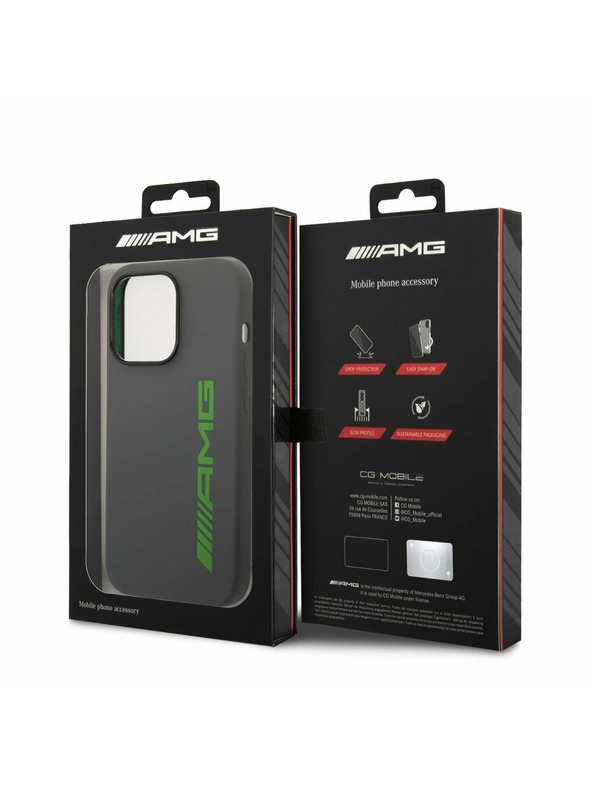 AMG AMG Liquid Silicone Green Logo Hátlap iPhone 14 Pro-hoz Grey