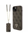 Guess Guess PU 4G Strass Triangle Metal Logo Hátlap + Crossbody Pánt iPhone 15 Plus-hoz Brown