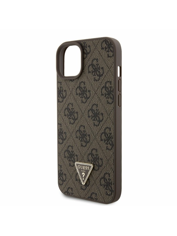 Guess Guess PU 4G Strass Triangle Metal Logo Hátlap + Crossbody Pánt iPhone 15 Plus-hoz Brown