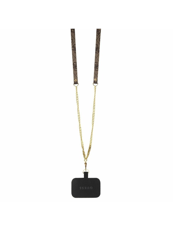 Guess Guess PU 4G Strass Triangle Metal Logo Hátlap + Crossbody Pánt iPhone 15 Plus-hoz Brown