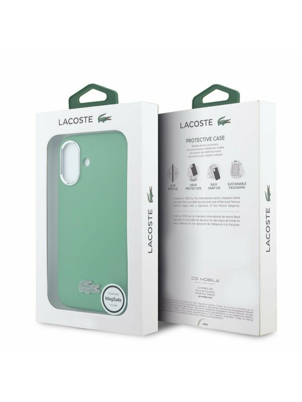 Lacoste Lacoste PVC Iconic Petit Pique Metal Logo MagSafe Hátlap iPhone 16-hoz Estragon Green