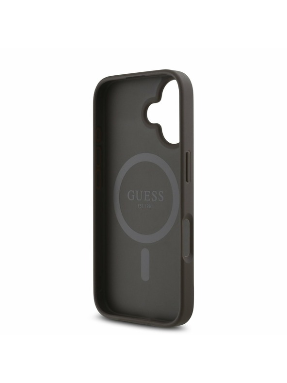 Guess Guess PU 4G Small Metal Logo MagSafe Hátlap iPhone 16 Plus-hoz Brown