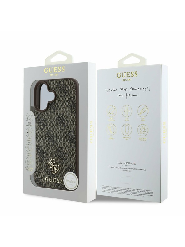 Guess Guess PU 4G Small Metal Logo MagSafe Hátlap iPhone 16 Plus-hoz Brown