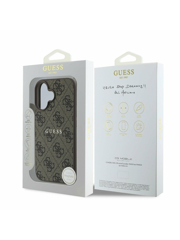 Guess Guess PU 4G Classic Logo MagSafe Hátlap iPhone 16 Plus-hoz Brown