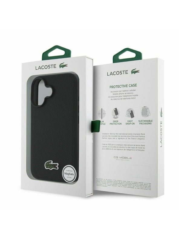 Lacoste Lacoste Iconic Petit Pique Woven Logo MagSafe Hátlap iPhone 16 Plus-hoz Black