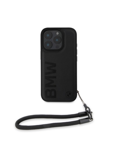 BMW BMW Leather Signature and Strap Hátlap iPhone 16 Pro-hoz Black