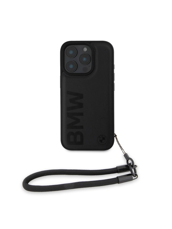 BMW BMW Leather Signature and Strap Hátlap iPhone 16 Pro-hoz Black