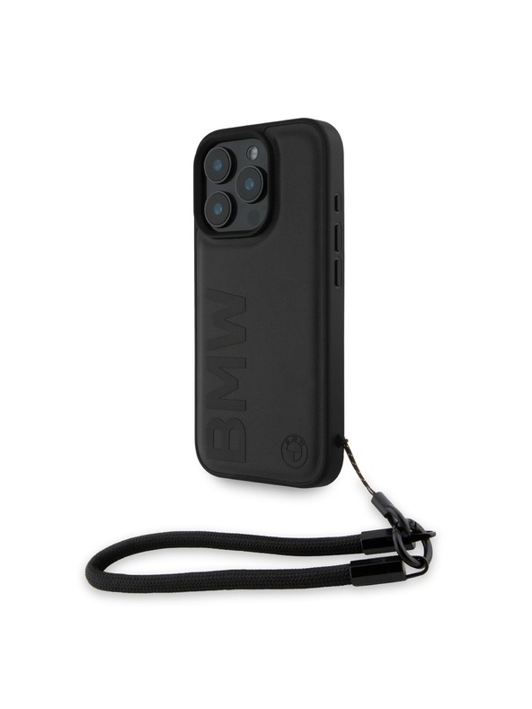 BMW BMW Leather Signature and Strap Hátlap iPhone 16 Pro-hoz Black