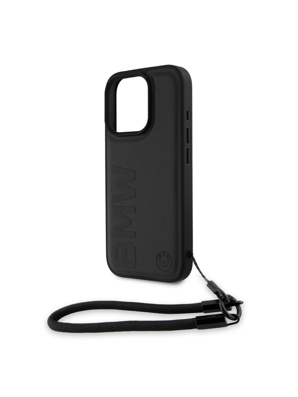 BMW BMW Leather Signature and Strap Hátlap iPhone 16 Pro-hoz Black