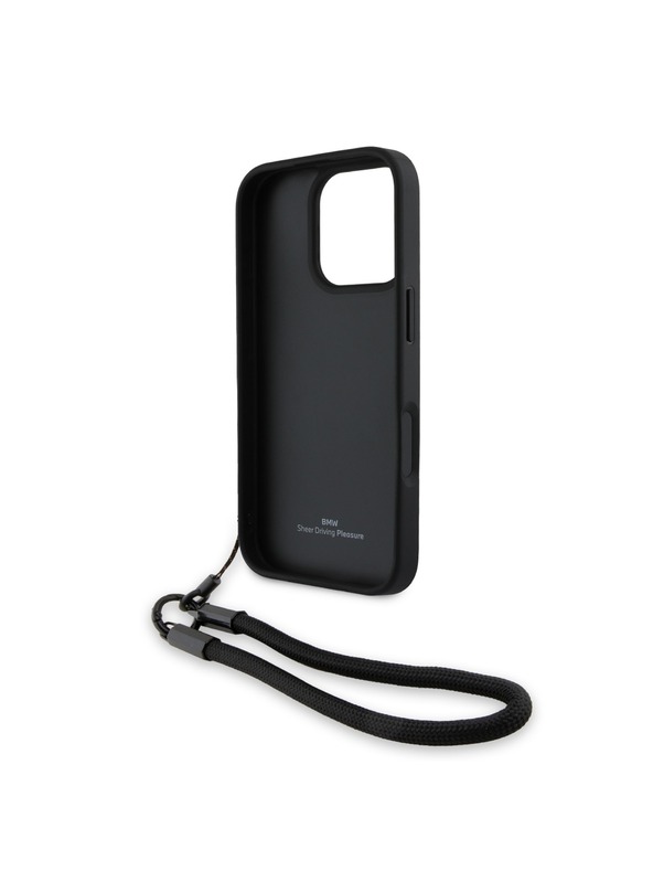 BMW BMW Leather Signature and Strap Hátlap iPhone 16 Pro-hoz Black