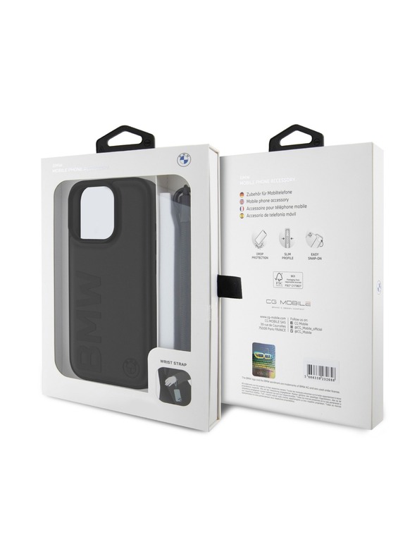 BMW BMW Leather Signature and Strap Hátlap iPhone 16 Pro-hoz Black