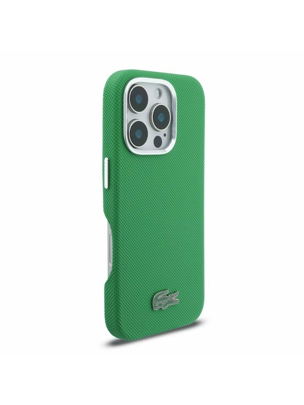 Lacoste Lacoste PVC Iconic Petit Pique Metal Logo MagSafe Hátlap iPhone 16 Pro-hoz Estragon Green