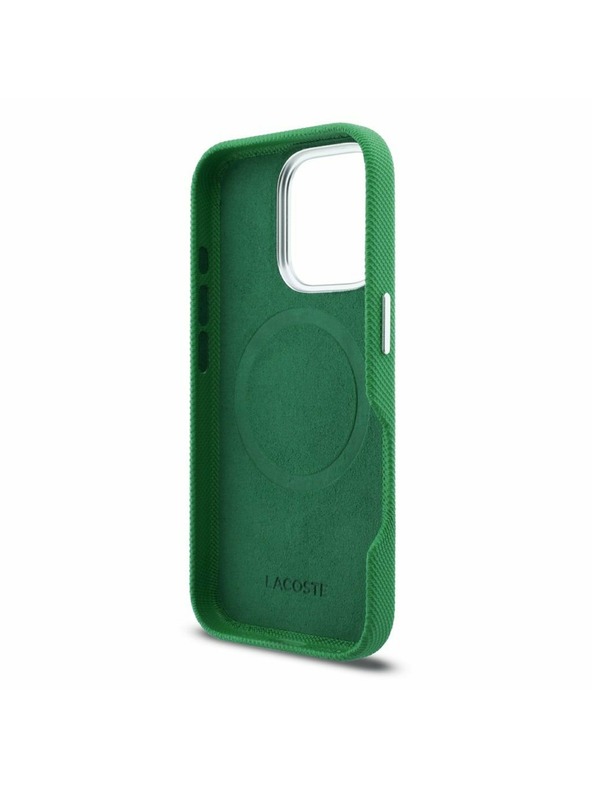 Lacoste Lacoste PVC Iconic Petit Pique Metal Logo MagSafe Hátlap iPhone 16 Pro-hoz Estragon Green