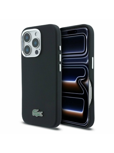 Lacoste Lacoste PVC Iconic Petit Pique Metal Logo MagSafe Hátlap iPhone 16 Pro-hoz Black