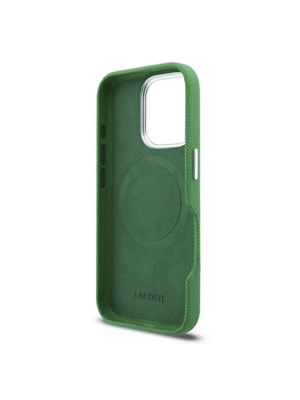 Lacoste Lacoste PVC Iconic Petit Pique Metal Logo MagSafe Hátlap iPhone 16 Pro Max-hoz Estragon Green