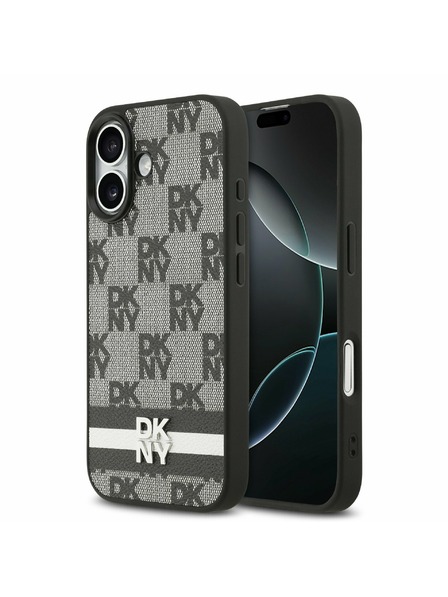 DKNY DKNY PU Leather Checkered Pattern and Stripe Hátlap iPhone 17-hez Black