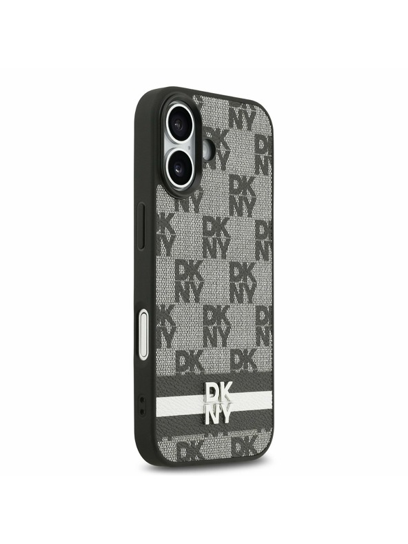 DKNY DKNY PU Leather Checkered Pattern and Stripe Hátlap iPhone 17-hez Black