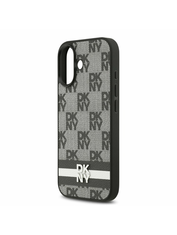 DKNY DKNY PU Leather Checkered Pattern and Stripe Hátlap iPhone 17-hez Black