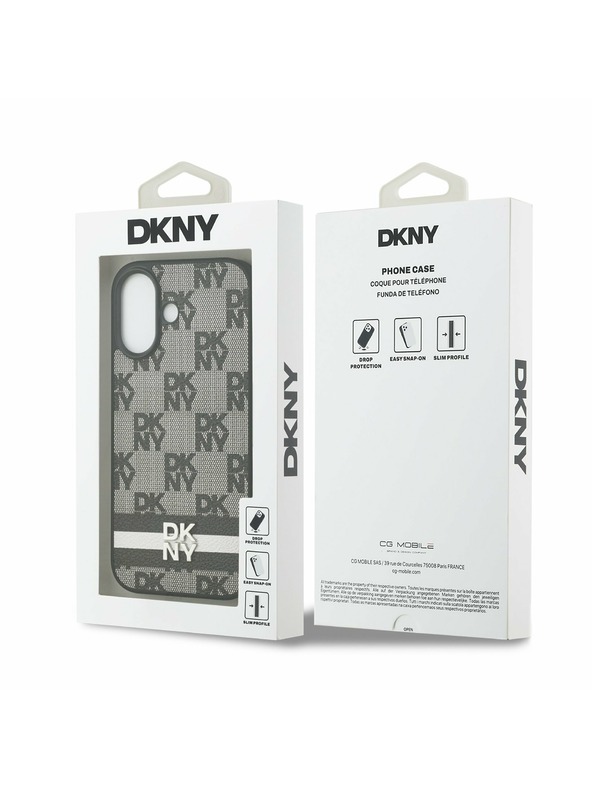 DKNY DKNY PU Leather Checkered Pattern and Stripe Hátlap iPhone 17-hez Black
