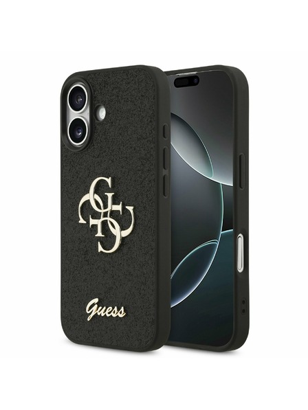 Guess Guess PU Fixed Glitter 4G Metal Logo Hátlap iPhone 17-hez Black