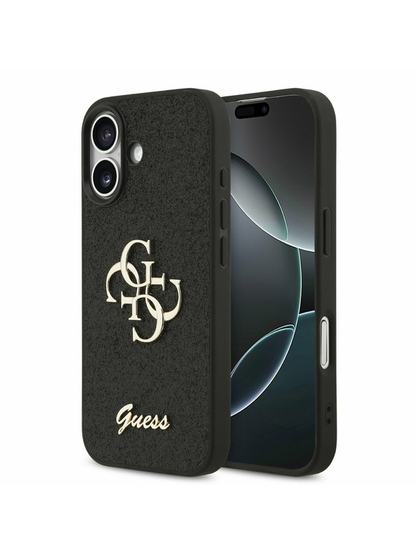 Guess Guess PU Fixed Glitter 4G Metal Logo Hátlap iPhone 17-hez Black