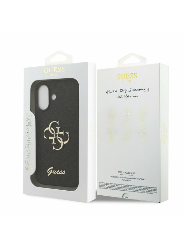 Guess Guess PU Fixed Glitter 4G Metal Logo Hátlap iPhone 17-hez Black