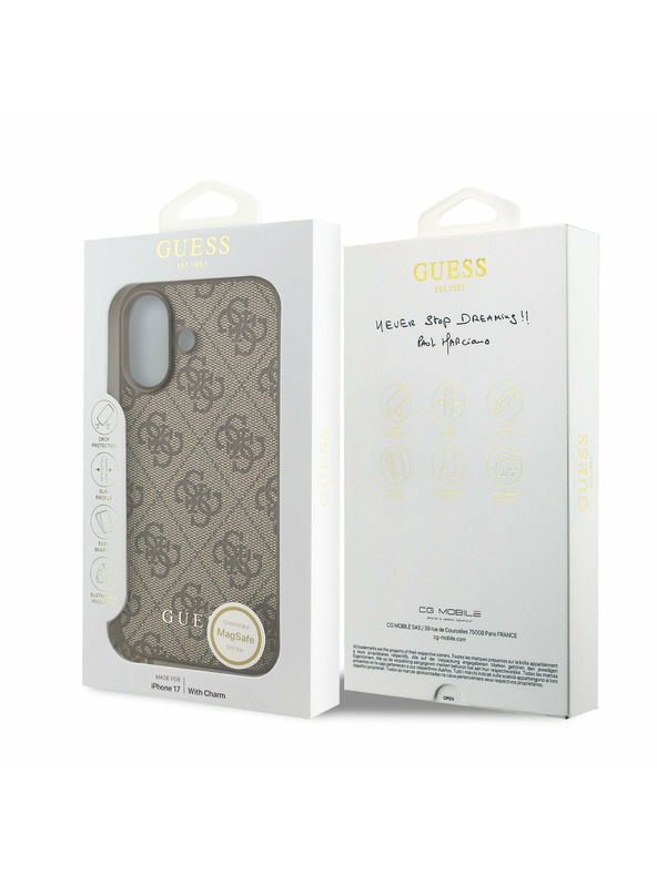 Guess Guess 4G Charm MagSafe Hátlap iPhone 17-hez Tone on Tone Brown
