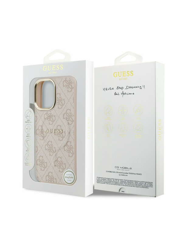Guess Guess PU Leather 4G Gold Frame MagSafe Hátlap iPhone 17-hez Pink