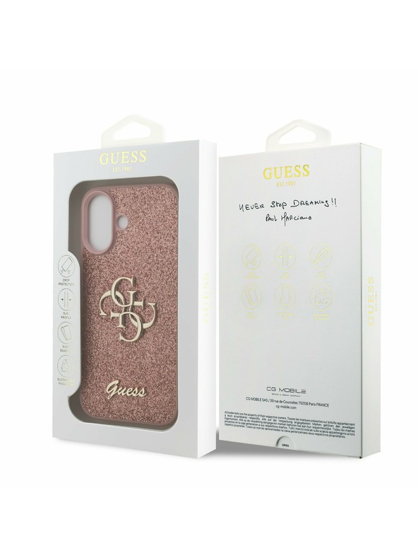 Guess Guess PU Fixed Glitter 4G Metal Logo Hátlap iPhone 17-hez Pink