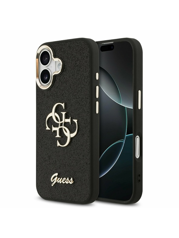 Guess Guess PU Fixed Glitter 4G Metal Frame Hátlap iPhone 17 Black