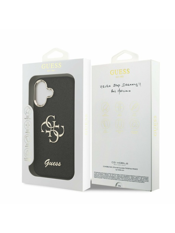 Guess Guess PU Fixed Glitter 4G Metal Frame Hátlap iPhone 17 Black